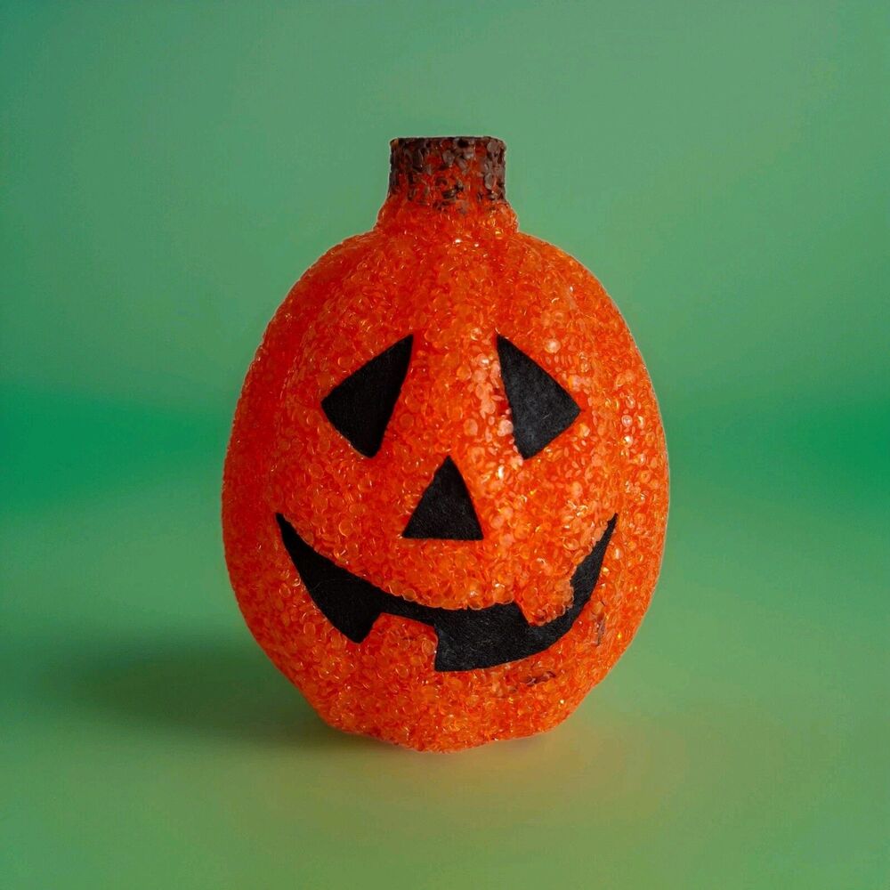 Orange 7" Melted Plastic Popcorn Pumpkin Light Up JackOLantern Halloween Decor
